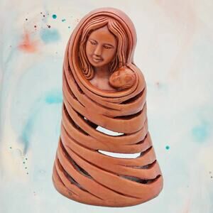 Terracotta Mother Mary Baby Jesus Candle Holder Handmade